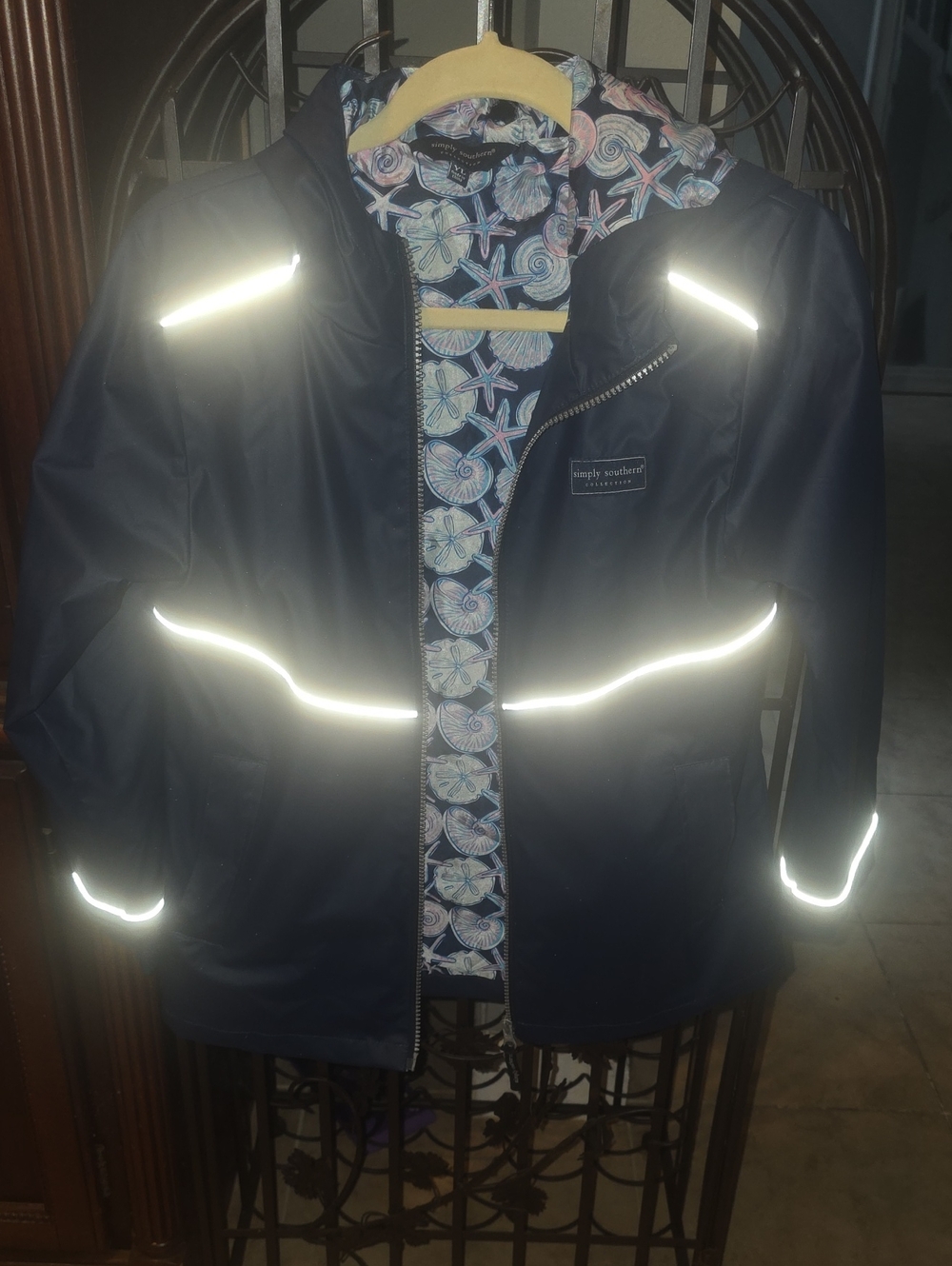 Simply Southern Navy Men's Reflective Rain Jacket with Patterned Lining